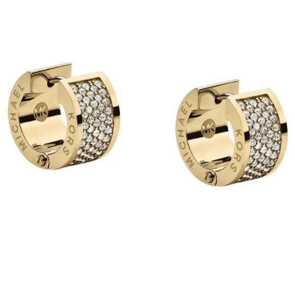 Michael Kors Jewelry - Michael Kors Brilliance Gold Tone & Clear Pave Crystal Hoop Huggie Earrings NWT